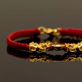【金品坊】黃金雙貔貅元寶綁繩手鍊 0.14錢±0.03 紅色15.5cm