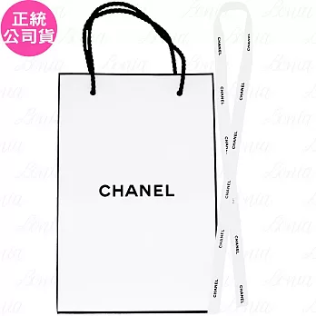 CHANEL 香奈兒 緞帶(80cm)+CHANEL 香奈兒 中紙袋(公司貨) #白底