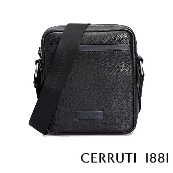 【Cerruti 1881】限量2折 義大利頂級小牛皮斜背包肩背包 全新專櫃展示品(黑色 CEBO05906M)