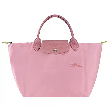 LONGCHAMP LE PLIAGE GREEN系列刺繡短把再生尼龍摺疊水餃包(中)  花瓣粉