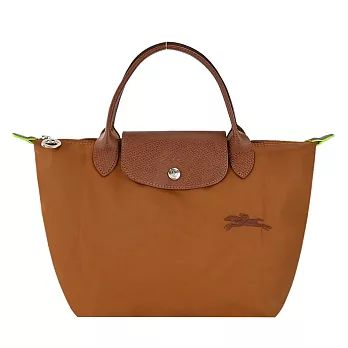 LONGCHAMP LE PLIAGE GREEN系列刺繡短把再生尼龍摺疊水餃包(小) 白蘭地酒