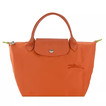 LONGCHAMP LE PLIAGE GREEN系列刺繡短把再生尼龍摺疊水餃包(小) 胡蘿蔔橘