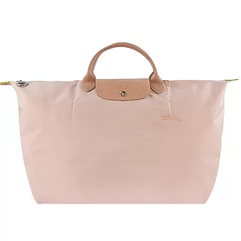 LONGCHAMP LE PLIAGE GREEN系列刺繡短把再生尼龍摺疊旅行袋(大) 花粉