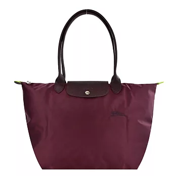 LONGCHAMP LE PLIAGE GREEN系列刺繡長把再生尼龍摺疊水餃包(大) 酒紅