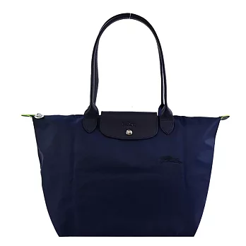 LONGCHAMP LE PLIAGE GREEN系列刺繡長把再生尼龍摺疊水餃包(大) 海軍藍