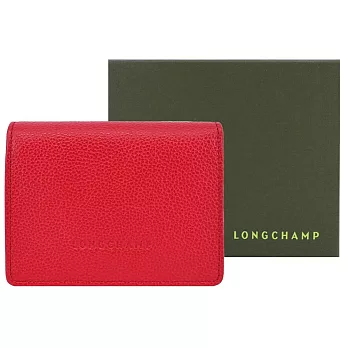 LONGCHAMP LE FOULONN?系列牛皮簡約三折壓釦短夾 愛心紅