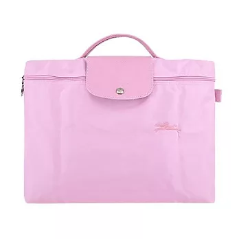 LONGCHAMP LE PLIAGE GREEN系列刺繡再生尼龍摺疊公事包(小) 粉紅