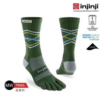 【injinji】Trail野跑避震吸排五趾中筒襪FX S 森林綠