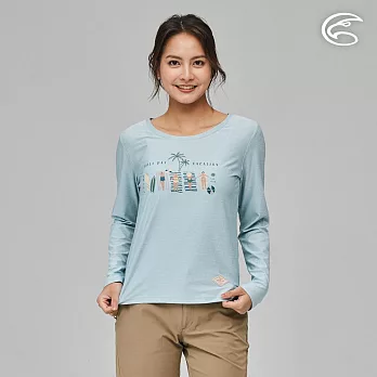 ADISI 女浪花洞洞長袖圓領透氣圖T AL2311017 (S-2XL)｜輕量 吸濕排汗 快乾 透氣網洞 彈性柔軟 排汗衣 M 天藍