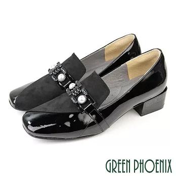 【GREEN PHOENIX】女 跟鞋 包鞋 粗中跟 粗跟 全真皮 通勤 上班 宴會 台灣製 JP23 黑色