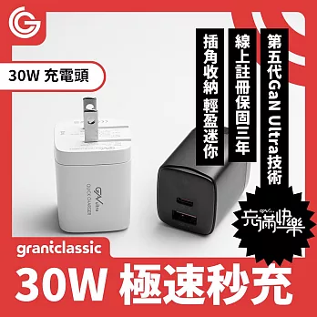 【保固3年】grantclassic ApexVolt PD30W GanUltra 充滿快樂 電源供應器 充電器 插頭 白