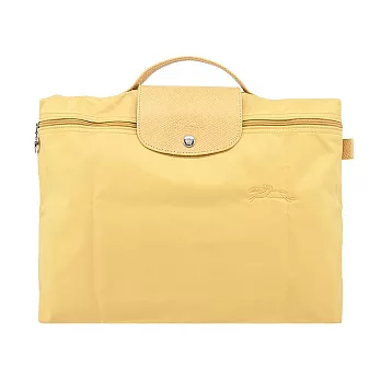 LONGCHAMP LE PLIAGE GREEN系列刺繡再生尼龍摺疊公事包(小) 小麥黃