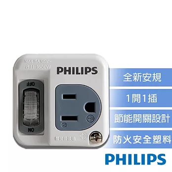 【PHILIPS 飛利浦】新安規 節能開關 1開1電腦壁插 CHP3010W/96