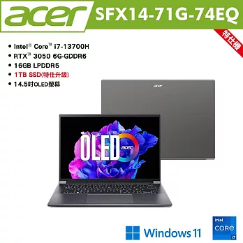 ★硬碟升級★Acer 宏碁 Swift X SFX14-71G-74EQ 14.5吋筆電(i7-13700H/RTX3050/16G/1T/W11/2年保)