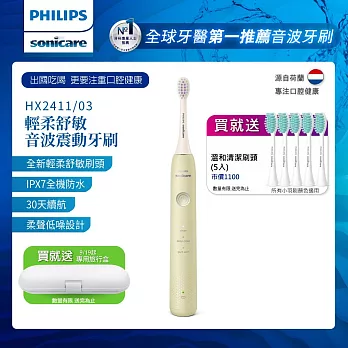 【Philips飛利浦】Sonicare輕柔舒敏音波震動牙刷-小彩刷綠 HX2411/03(送刷頭5入) 綠