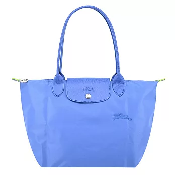 LONGCHAMP LE PLIAGE GREEN系列刺繡長把再生尼龍摺疊水餃包(中) 矢車菊藍