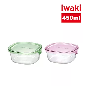 【iwaki】日本品牌耐熱玻璃微波盒-450ml(顏色任選)(原廠總代理) 綠色