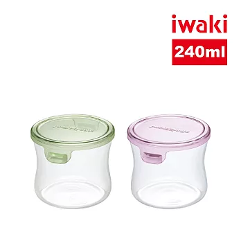 【iwaki】日本品牌耐熱玻璃微波罐-240ml(顏色任選)圓款(原廠總代理) 粉紅色