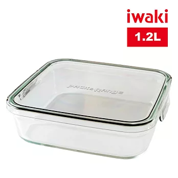 【iwaki】日本品牌耐熱玻璃微波盒-1.2L 方蓋/灰色(原廠總代理)