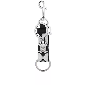 COACH 轉釦設計塗層帆布拼色吊飾/鑰匙圈 (黑色/白色)