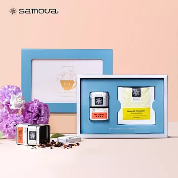 【 samova 】花漾時光系列 午茶盛宴 歐風禮盒 | 散茶馬口鐵20g+三角立體茶包5包入｜茶葉茶包禮盒 附禮袋