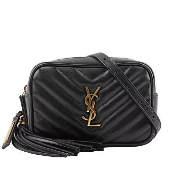 YSL LOU V紋小牛皮相機包/腰包 85cm_展示品  (黑色)