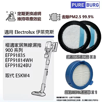 適用Electrolux伊萊克斯極適家居900系列無線濕拖EFP71523 EFP91835 HEPA濾網濾芯ESKW4