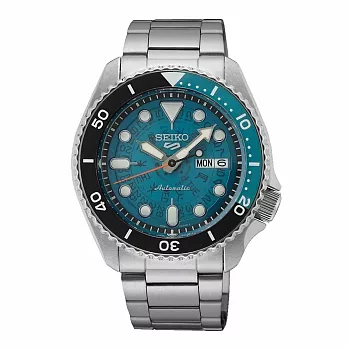 SEIKO 5 Sports系列 復古品味機械腕錶-銀X黑綠