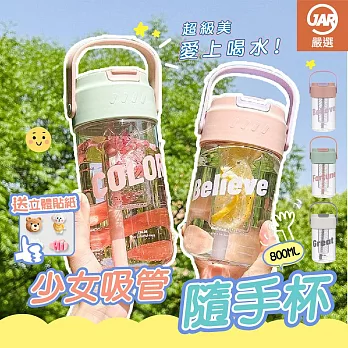 【JAR嚴選】少女吸管隨手杯 (800ML) 白灰色