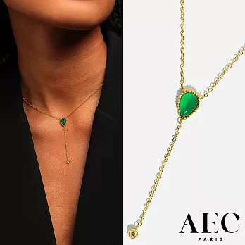 AEC PARIS 巴黎品牌 白鑽綠水晶項鍊 優雅金色Y字鍊 CHAIN NECKLACE ISADORA