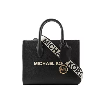 Michael Kors Mirella 荔枝皮革刺繡背帶小款二用托特包 (黑色)