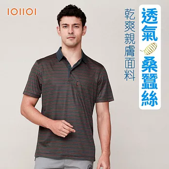 IOIIOI歐洲貴族 男裝 桑蠶絲 短袖口袋POLO 冰涼感 防皺 彈力 條紋 M 條紋多色