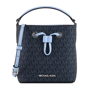 MICHAEL KORS 滿版LOGO拼接皮革斜背包- 深藍