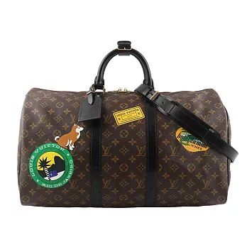 LV 訂製款 World Tour Keepall 50 拼貼圖案二用行李袋_展示品 (棕色)