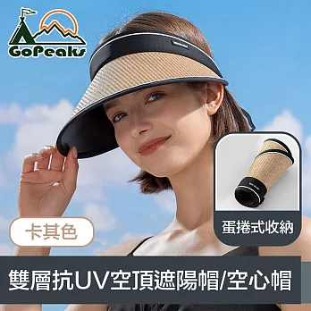 GoPeaks 蛋捲式收納可調節雙層抗UV空頂遮陽帽/空心帽 卡其色