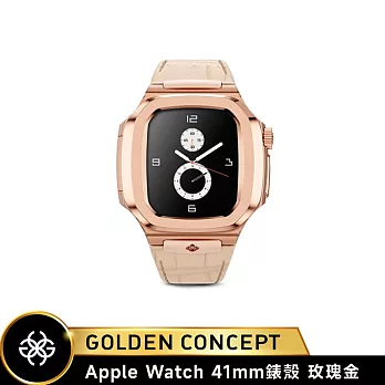 ★送原廠好禮★Golden Concept Apple Watch 41mm 保護殼 ROL41 玫瑰金錶殼/玫瑰金皮革錶帶 (Royal Leather)