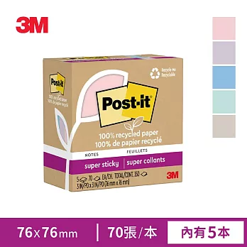 3M Post-it 利貼 狠黏 100%環保再生紙-3x3便條紙(70張x5本)-三色任選 粉嫩色系