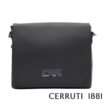 【Cerruti 1881】限量2折 義大利頂級小牛皮郵差包肩背包側背包 全新專櫃展示品(黑色 CEBO06274M)