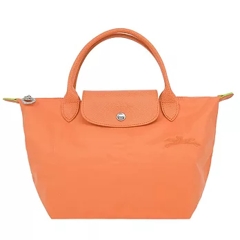 LONGCHAMP LE PLIAGE GREEN系列刺繡短把再生尼龍摺疊水餃包(小) 橙