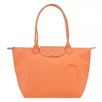 LONGCHAMP LE PLIAGE GREEN系列刺繡長把再生尼龍摺疊水餃包(大) 橙