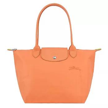 LONGCHAMP LE PLIAGE GREEN系列刺繡長把再生尼龍摺疊水餃包(中) 橙