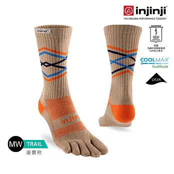 injinji Trail野跑避震吸排五趾中筒襪FX L 穀麥棕