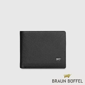 【BRAUN BUFFEL 德國小金牛】台灣總代理 巴雷特 14卡中間翻透明窗短夾-黑色/BF546-317-BK