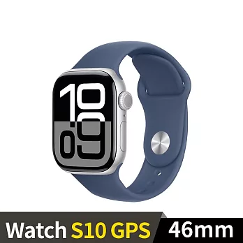 Apple Watch S10 GPS 46mm 鋁金屬錶殼運動錶帶 (銀色+丹寧色運動錶帶SM)