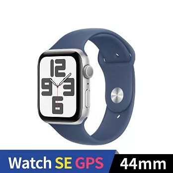 Apple Watch SE 2024 GPS 44mm 鋁金屬錶殼運動錶帶 (銀色+丹寧色運動錶帶ML)