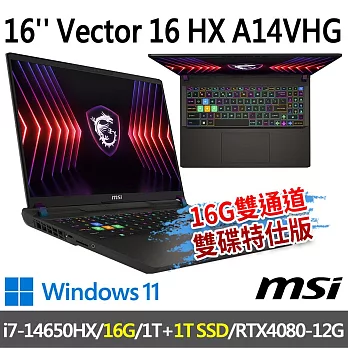 ★硬碟升級★msi微星 Vector 16 HX A14VHG-691TW 16吋 電競筆電(i7-14650HX/16G/1T+1T/RTX4080/Win11)