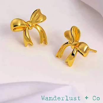 Wanderlust+Co 澳洲品牌 立體蝴蝶結耳環 亮面金色耳環 Bow Gold