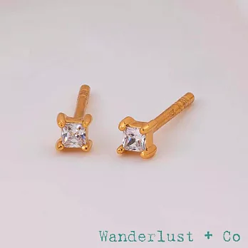 Wanderlust+Co 澳洲品牌 公主切割單鑽耳環 5A頂級鋯石 2MM迷你款 Princess