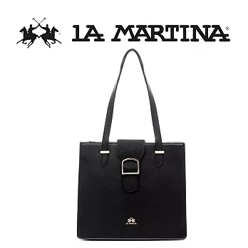 【LA MARTINA】限量2折 頂級金標素面皮革拖特包 LMBA01258T 全新專櫃展示品(黑色)