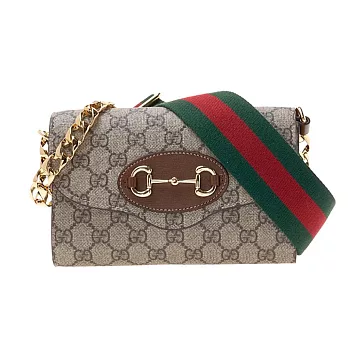 GUCCI 經典1955 Horsebit馬銜釦雙背帶手拿/斜背包 卡其